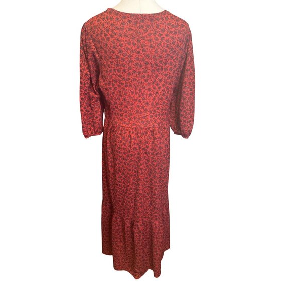 2/$30 Zara M Red & Black Floral Peasant Print Midi Dress - Picture 8 of 13